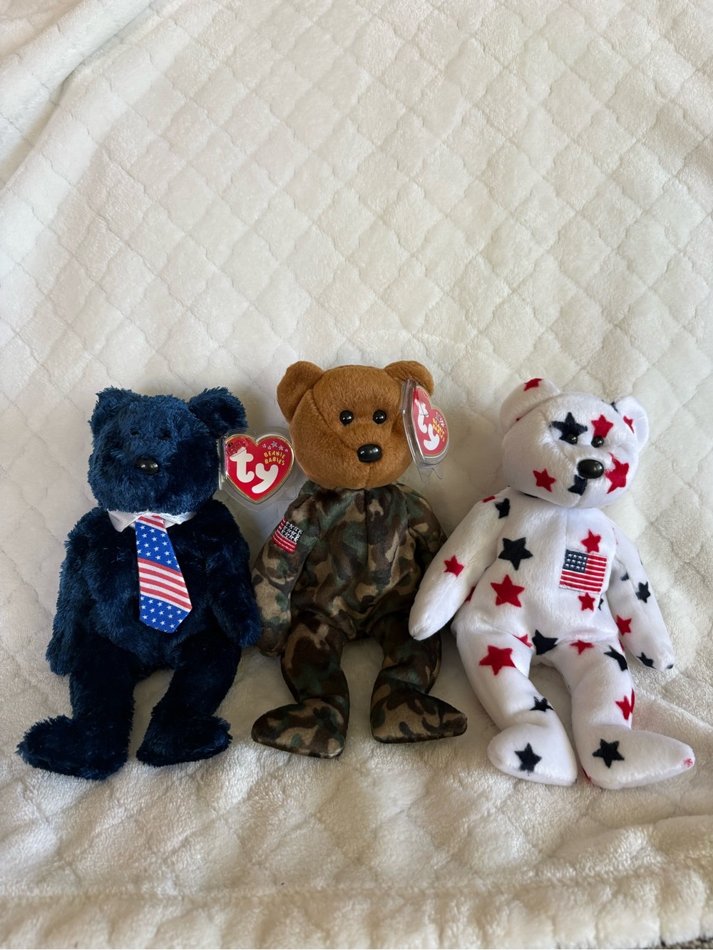 Ty Patriotic Beanie Bears Set - Blue, Brown & White